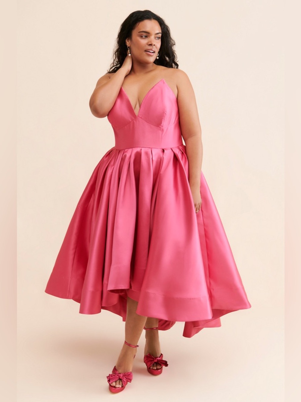 NWT Hutch Anthropologie Sabrina Strapless High-Low Pleated Pink Satin Gown 16P - Picture 3 of 15
